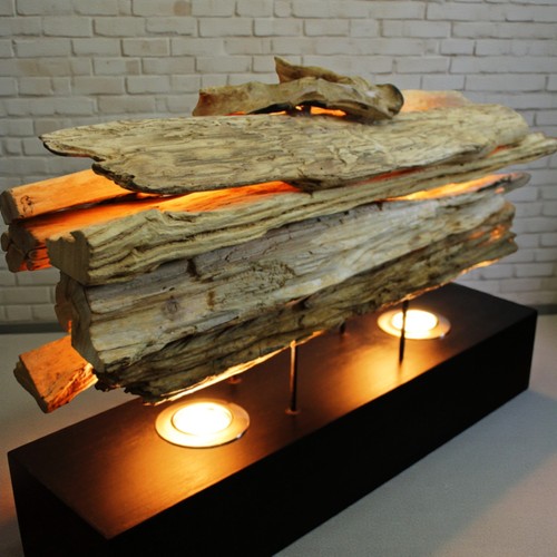 Tischleuchte treibholz holz - tischleuchte,